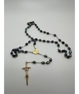 Vintage Dark Iridescent Pearlescent Bead Gold Rosary - £15.56 GBP
