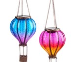Flickering Solar Light Hot Air Balloon Hanging Set of 2 Whimsical Garden... - £70.17 GBP