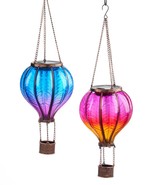 Flickering Solar Light Hot Air Balloon Hanging Set of 2 Whimsical Garden... - £71.38 GBP