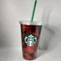 Starbucks Christmas Holiday 2020 Cold Cup Tumbler Poinsettias 16 Oz with straw - £9.94 GBP