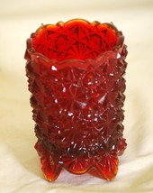 LG Wright Daisy Button Footed Toothpick Holder Amberina Red Glass - £10.11 GBP