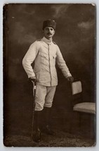 RPPC Turkish Soldier in Uniform with Cane Studio Real Photo Postcard I23 - £28.98 GBP