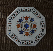 24&quot; White Marble Marquetry Coffee Dining Table Top Handmade Pietra Dura New Gift - £583.89 GBP
