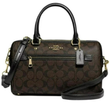 Coach Ny Rowan Signature Brown Black Logo Top Zip Satchel Crossbody Bagnwt! - £156.44 GBP