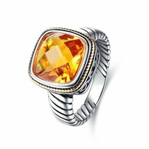 Drop Dead Gorgeous Rhodium Plated 4 Carat Golden Citrine Ring~Size 7~W/Gift Bag - £16.17 GBP