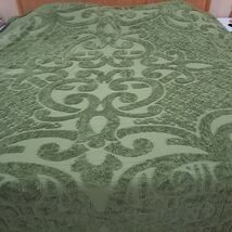 Vintage Green Chenille Bedspread King avocado olive coverlet cottage gra... - $199.00