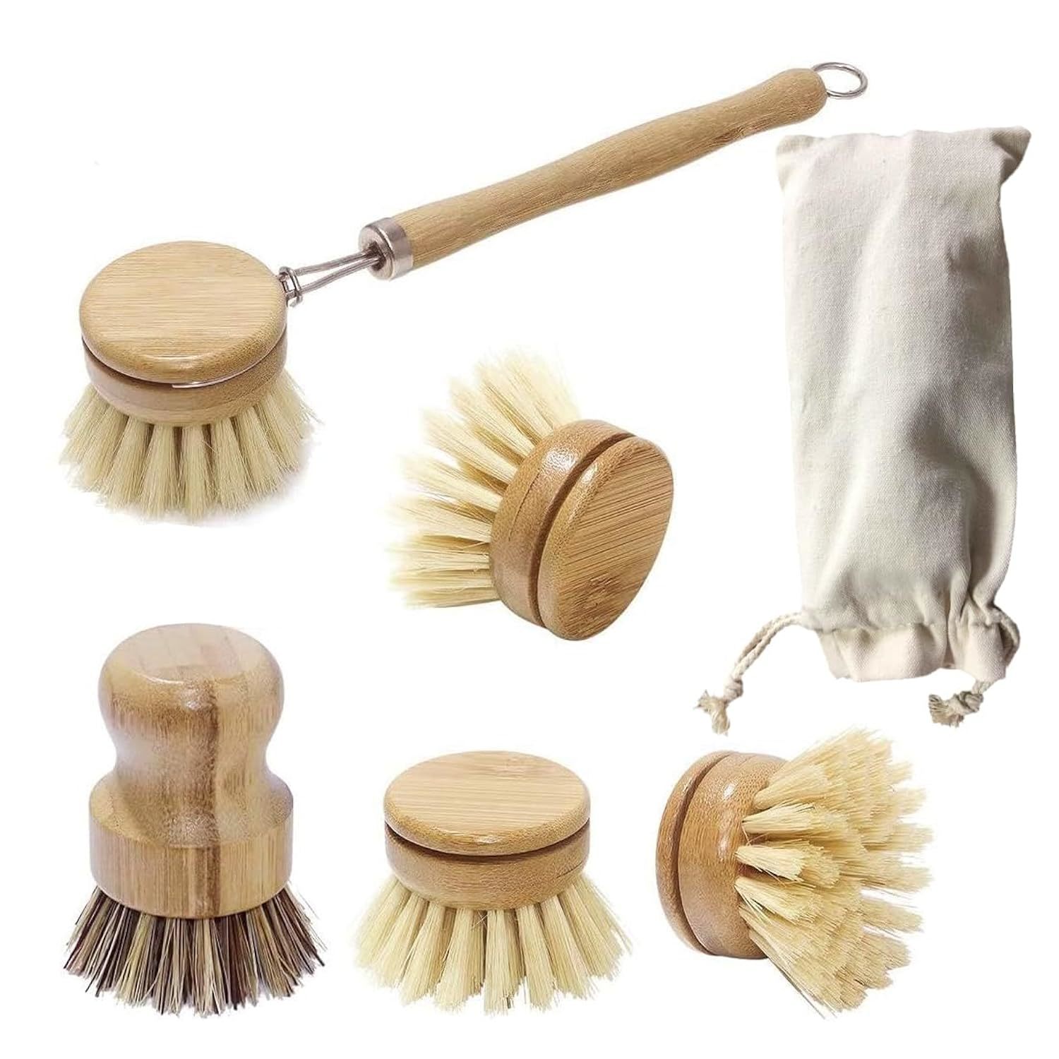 Dish Sh With Wooden Handle, Bamboo Kitchen Cleaning Sh, Natural Dish Scrub Sh Fo