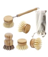 Dish Sh With Wooden Handle, Bamboo Kitchen Cleaning Sh, Natural Dish Scr... - $32.99