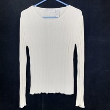 Liz Claiborne Lizwear Jeans Long Sleeve Sweater Knit Beige Cotton Cuffed Size M - £17.08 GBP