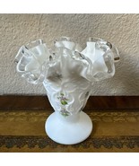 Fenton Hand Painted Silver Crest Ruffle &amp; Spanish Lace 4&quot; vase Signed S.... - $38.66 CAD