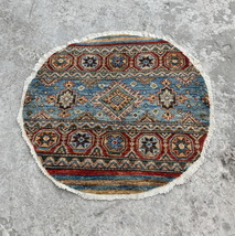 3x3 Wool Afghan Khorjin Small Colorful Round Rug - $266.00