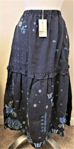 Johnny Was Nico Ruffle Embroidered Midi Skirt Sz- L Gray/Blue 100% Linen - £141.52 GBP