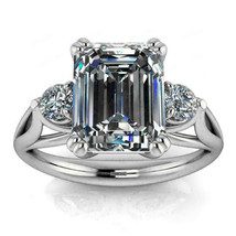 2.50 Ct Emerald Cut Diamond Three Stone Engagement Ring 14k White Gold Finish - £70.52 GBP