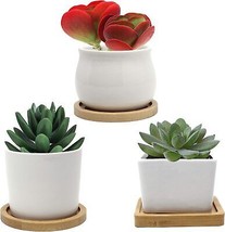 Small Ceramic Plant Pots with Drainage Holes and Saucers, Succulent Pots... - £12.87 GBP