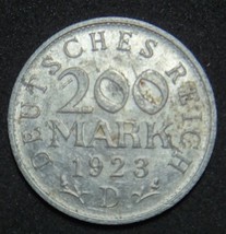 GERMANY 200 MARK ALU COIN 1923 D WEIMAR TIME RARE COIN XF - $6.79