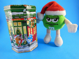 M&amp;M Peanut Candy Tin 1998 M&amp;M Sweet Shop 6&quot; + 6&quot; plush ornament green Vintage - £7.32 GBP