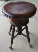 Antique Chas Parker Co Claw &amp; Glass Ball Foot Wood Spiral Twist Piano Stool Usa - £101.23 GBP