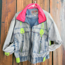 East West Retro Neon Acid Wash Denim Jacket Adult M Vintage 90s Streetwe... - £130.57 GBP