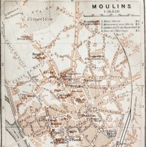 Map Moulins Southern France Rare 1914 Lithograph WW1 Street Mini Sheet DWAA20A - £31.35 GBP