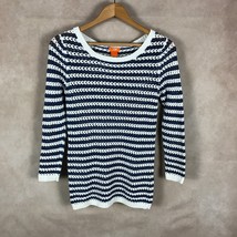 JOE Fresh Navy/White Striped Crochet Sweater 3/4 Sleeve Size Medium - £8.72 GBP