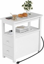 4-Tier End Table Side Table Narrow Bedside Table with Charging Station White - £91.67 GBP