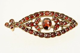 Victorian Estate Jewelry Sterling Faceted Red Bohemian Garnet Bar Brooch - £73.97 GBP