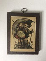 Hummel Goebel Decoupage Wall Plaque Children Umbrella 1970’s Vintage Woo... - $14.85