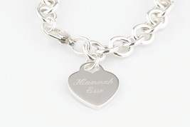 Tiffany &amp; Co. Sterling Silver Blank Heart Tag Charm Bracelet 7.5&quot; Engraved - £257.18 GBP
