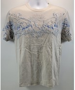 V) Express Distressed Graphic Men T-Shirt Gray Blue Cotton Medium - £7.89 GBP
