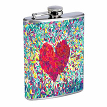Abstract Pixel Heart E1 Flask 8oz Stainless Steel Hip Drinking Whiskey - £11.64 GBP