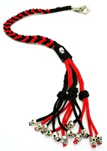 Paracord Motorcycle Biker Whip Get Back whip Metal Skulls 36&quot; POWDER RED... - £23.59 GBP