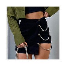  Asymmetric Chain Mini Skirt   Mimics Leg Jewelry High Rise Black Skirt ... - £31.23 GBP