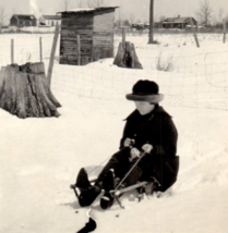 Woman On Sled Antique Photograph Vintage Old Photo Snapshot Snow Winter ... - $9.95