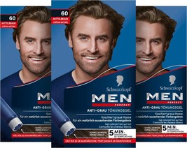 3x Pack Schwarzkopf Men Perfect Anti Gray Hair Color Gel No. 60 - £43.95 GBP