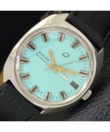 MENS ENICAR AUTOMATIC 167 SWISS DAY&DATE TURQUOISE BLUE DIAL WATCH a432174-1 - $124.99