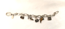 Cookie Lee Charm Bracelet Purses Shoes Enamel Crystals Silver Tone Links 7&quot; - £9.55 GBP