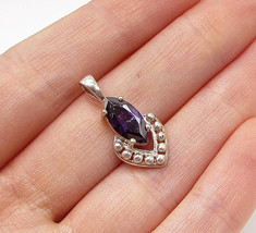 925 Sterling Silver - Faceted Amethyst Pebbled Drop Pendant - PT1998 - £18.94 GBP