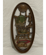 Vintage Burwood Oval Hanging Wall Plaque Plastic Rocking Chair &amp; Cat on ... - $21.52