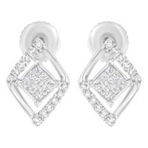 Exquisite 10k White Gold Diamond Double Triangle Composite Stud Earrings - £356.78 GBP