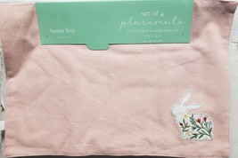 SET OF 4 FABRIC EMBROIDERED PLACEMATS (13&quot;x19&quot;) EASTER,FLORAL BUNNY ON P... - £18.91 GBP