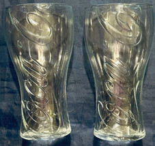 Coca-Cola Coke Embossed Clear Glasses (2) 14 OZ 6-1/4&quot; Tall - £15.18 GBP
