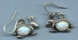 Sterling Silver Opal Bunny Rabbit Earrings With Shepherd Hooks - $20.00