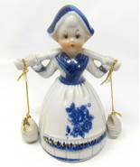 Dutch Girl Carrying Milk Water Jugs 5 1/2&quot; Delft Look Blue White US Sell... - £14.97 GBP