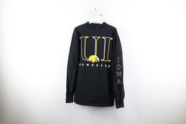 Vintage 90s Mens Large Spell Out University of Iowa Long Sleeve T-Shirt Black - £36.96 GBP