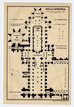 1910 Original Antique Plan Of Wells Cathedral / Somerset England - £19.13 GBP