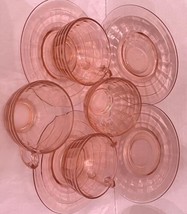Anchor Hocking Block Optic Pink 4 Cups &amp; 4 Saucers Pink Depression Glass Free Sh - £33.57 GBP
