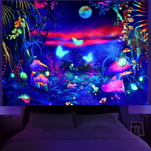 Blacklight Tapestry for Bedroom Butterfly Trippy Tapestry Glow in the Dark 60x80 - $22.79