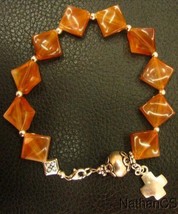 Catholic Rosary Bracelet Vintage Cognac Amber Resin &amp; Sterling Silver - $160.38