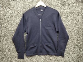 Vintage 100% Wool Cardigan Sweater Adult Small Navy Blue Full Zip 50s 60s - £29.21 GBP