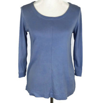 J Jill Womens Shirt Size XS Pima Cotton Scoop Neck 3/4 Sleeve Blue Blouse - £19.88 GBP